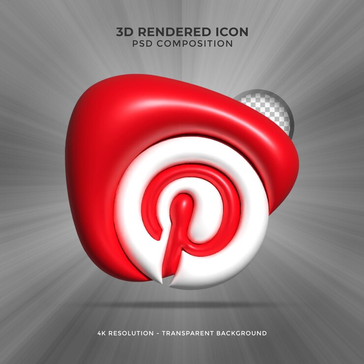 PSD pinterest 3d rendering social media colorido icono brillante para composición