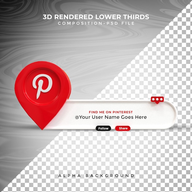 Pinterest connect us on social media unteres drittel 3d-design-rendersymbol-abzeichen