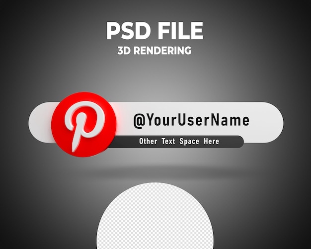 Pinterest logo de banner del tercio inferior 3d render