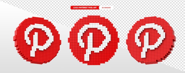 Pinterest-logo in pixelart 3d-rendering mit transparentem hintergrund