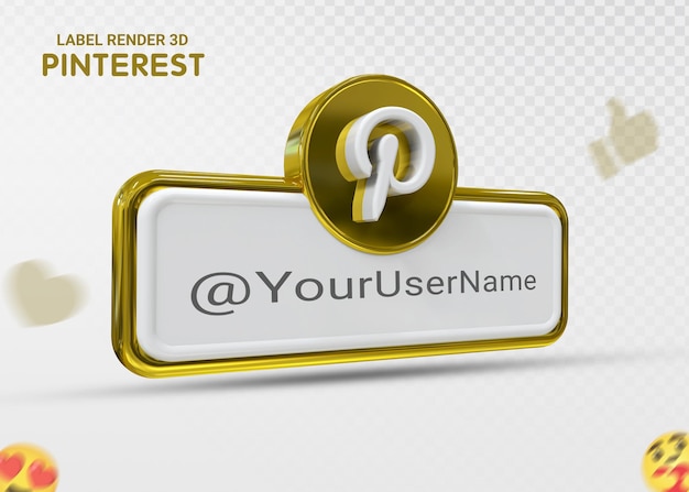 Pinterest social media icon logo tercio inferior web banner 3d diseño render color oro