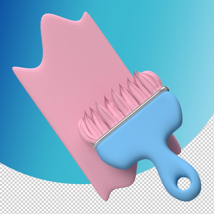 PSD pintura 3d con un gran pincel con ilustraciones de íconos de colores