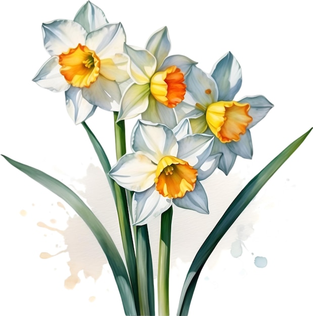 Pintura a aquarela de flor de narciso