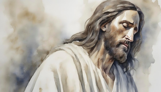 PSD pintura a aquarela de jesus cristo em estilo impressionista
