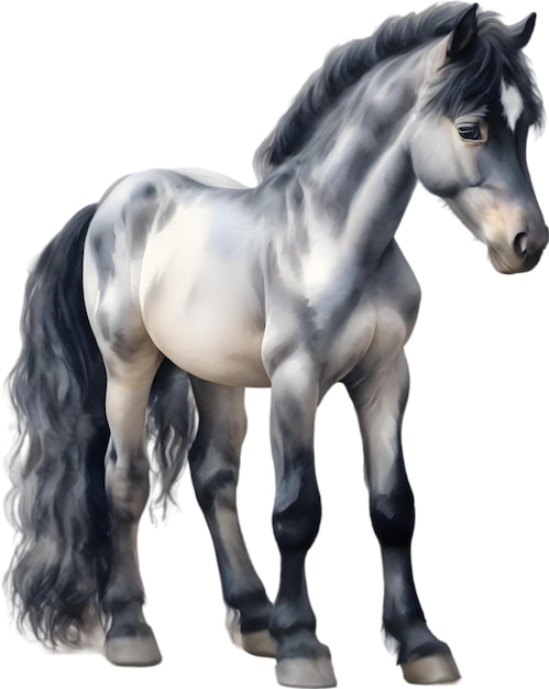 PSD pintura a aquarela de um bonito cavalo frisão