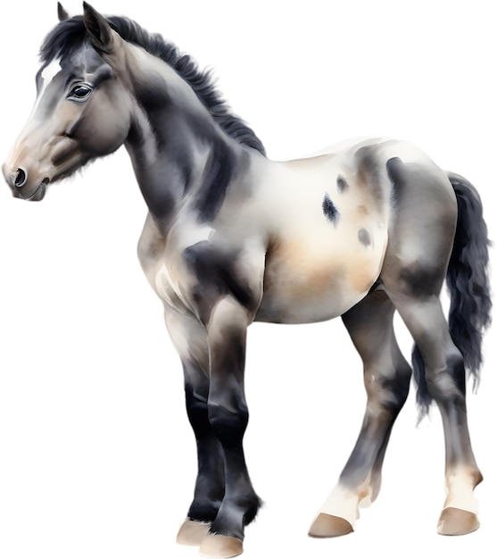 Pintura a aquarela de um bonito cavalo frisão