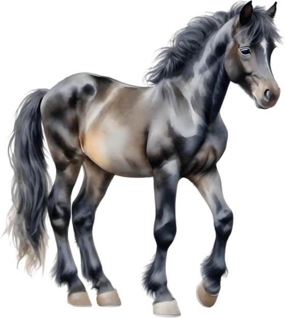 PSD pintura a aquarela de um bonito cavalo frisão