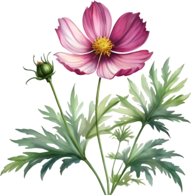 PSD pintura a aquarela de uma flor cosmos