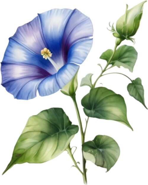 PSD pintura a aquarela de uma flor da glória matinal