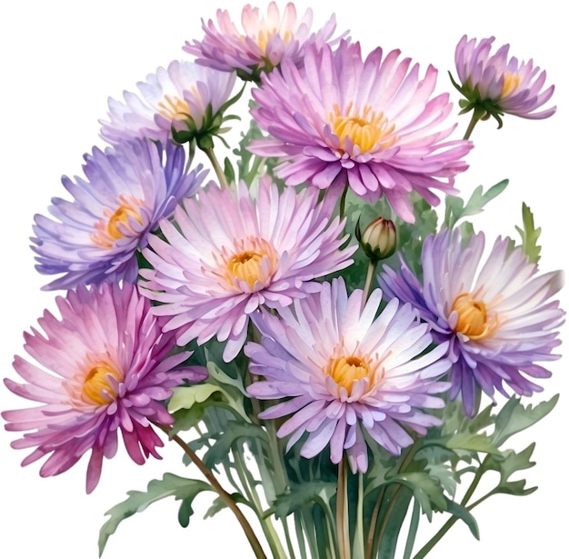 PSD pintura a aquarela de uma flor de aster