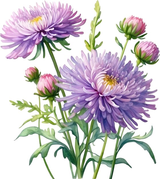 PSD pintura a aquarela de uma flor de aster