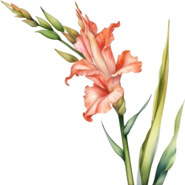 PSD pintura a aquarela de uma flor de gladiola