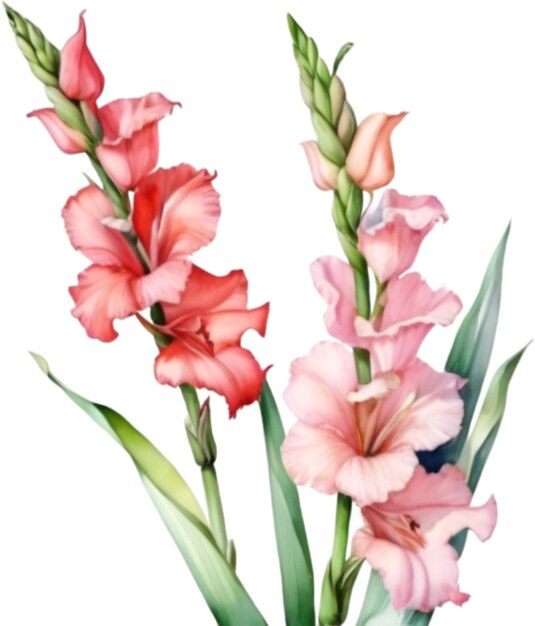 PSD pintura a aquarela de uma flor de gladiola