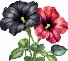 PSD pintura a aquarela de uma flor de petunia black velvet