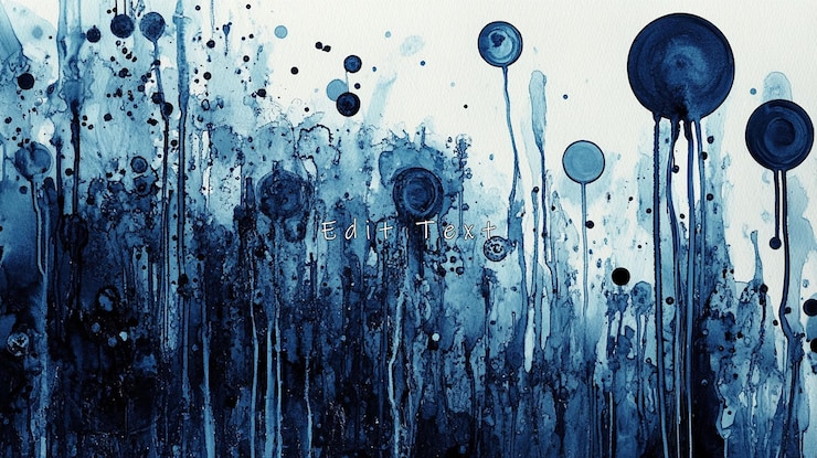 PSD pintura abstracta en acuarela azul con gotas y salpicaduras