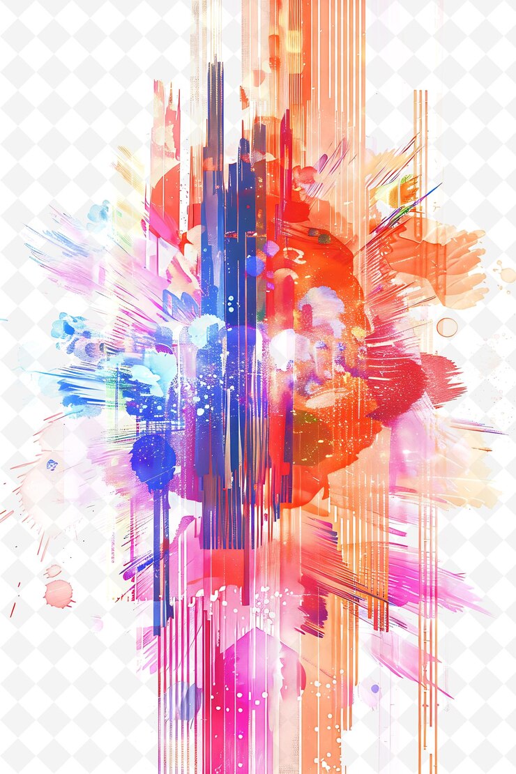 PSD una pintura abstracta colorida de una flor con un fondo rojo