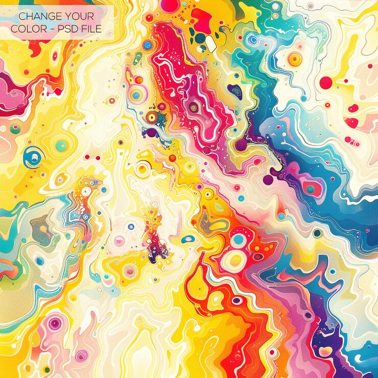 PSD pintura abstractamente colorida hermosas nubes amanecer colores cálidos textura trazas de pincel detalladas