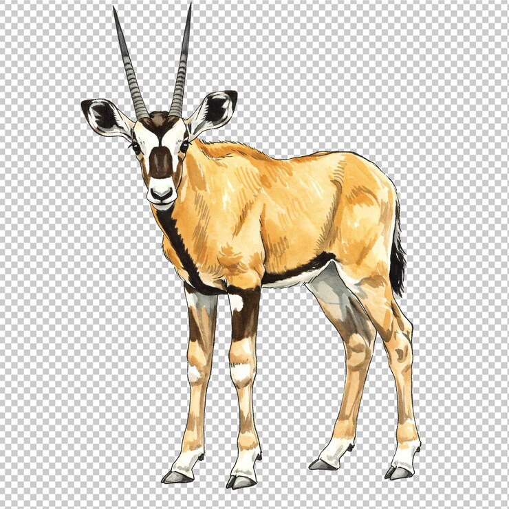 PSD pintura en acuarela de un antílope oryx aislado sobre un fondo transparente