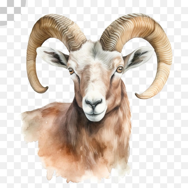 PSD una pintura de acuarela de un carnero con grandes cuernos de oveja png descargar