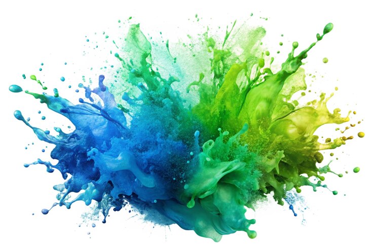 PSD pintura de acuarela de color verde azul mancha de salpicaduras aisladas en png blanco o transparente