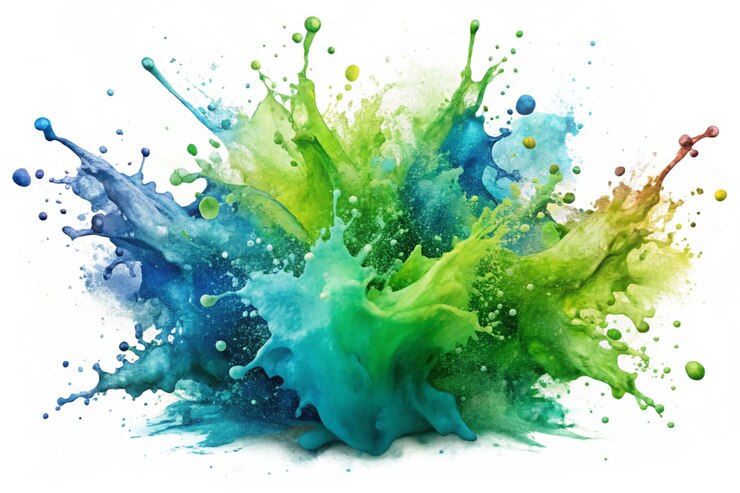 PSD pintura de acuarela de color verde azul mancha de salpicaduras aisladas en png blanco o transparente
