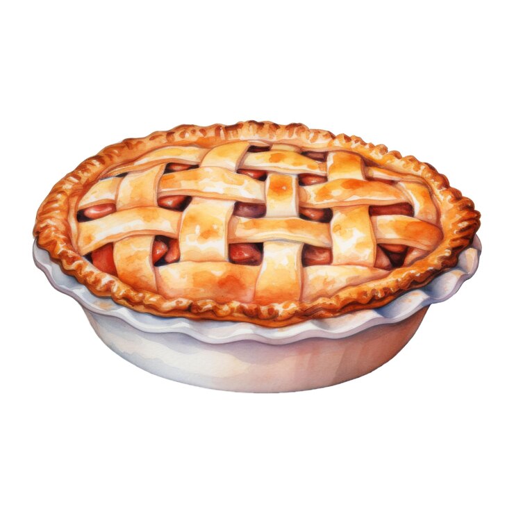 PSD una pintura en acuarela de un delicioso pastel de manzana en un plato blanco