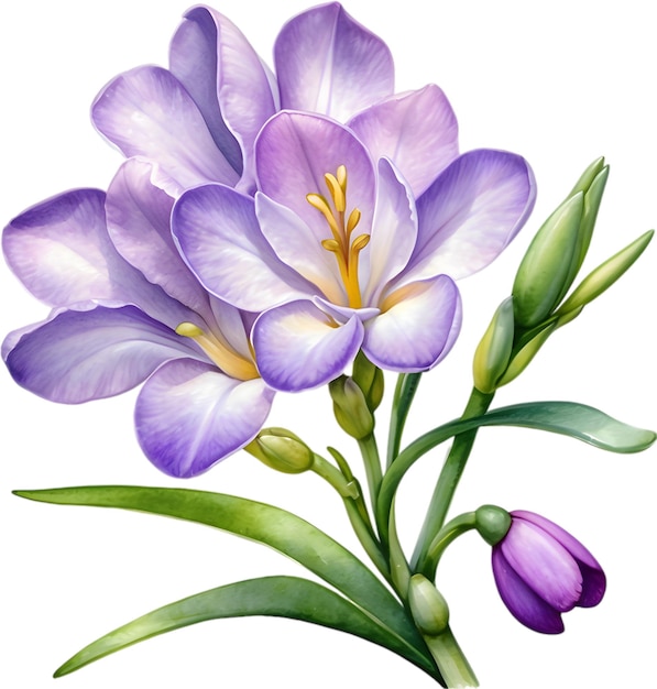 PSD pintura en acuarela de una flor de freesia