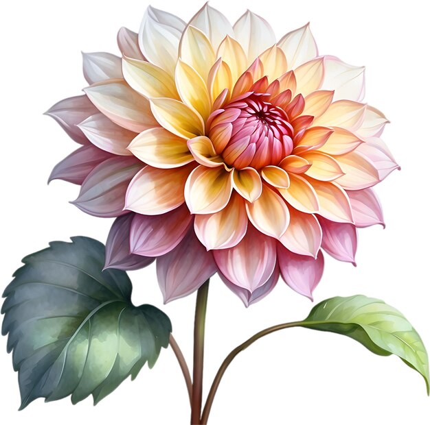 PSD pintura en acuarela de una flor de pompon dahlia