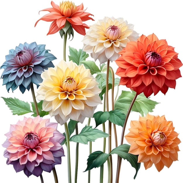 PSD pintura en acuarela de una flor de pompon dahlia