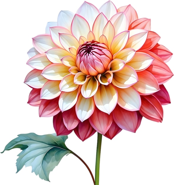 PSD pintura en acuarela de una flor de pompon dahlia