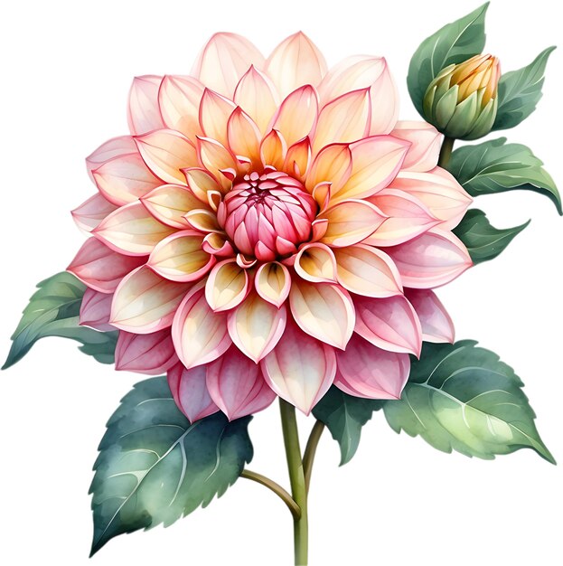 PSD pintura en acuarela de una flor de pompon dahlia