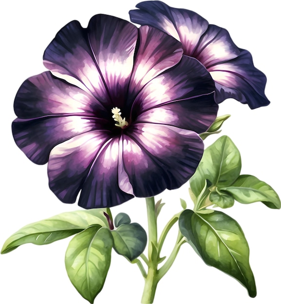 PSD pintura en acuarela de una flor de terciopelo negro de petunia