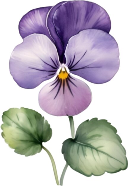 PSD pintura en acuarela de una flor violeta flor de viola sororia