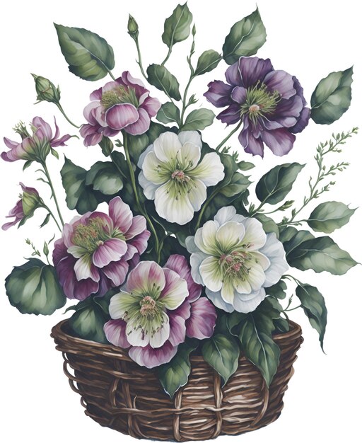 PSD pintura en acuarela de las flores de hellebore