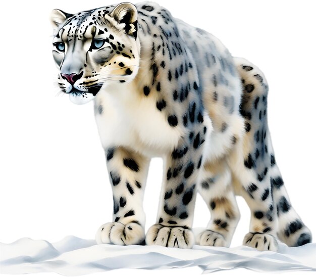 PSD pintura en acuarela de un lindo leopardo de las nieves