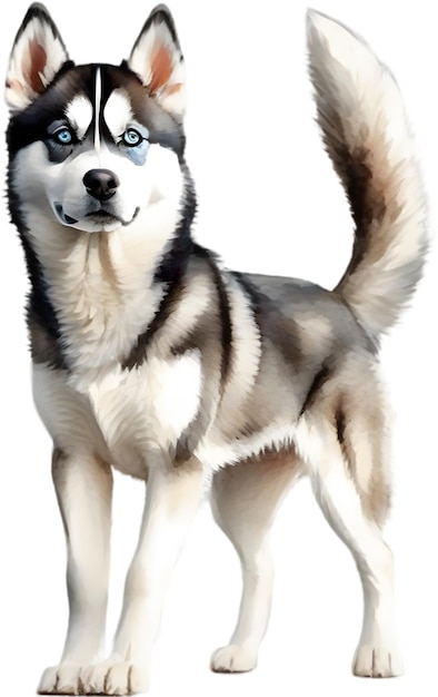 PSD pintura en acuarela de un lindo perro husky siberiano