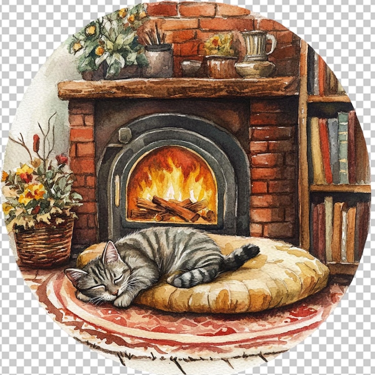 PSD una pintura en acuarela muestra una acogedora chimenea sobre un fondo transparente