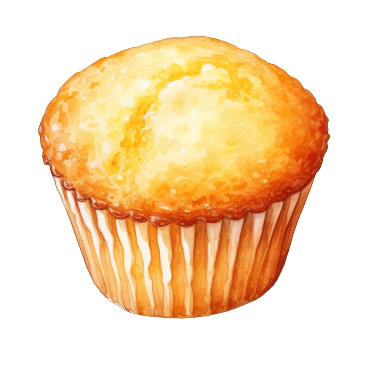 PSD pintura en acuarela de un muffin marrón dorado en un revestimiento de papel