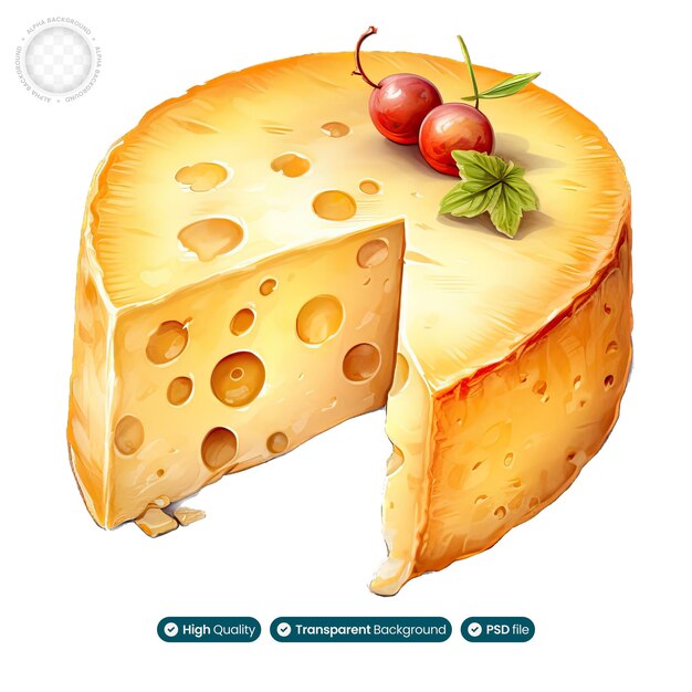 PSD pintura de acuarela que representa el encanto irresistible de la fabricación de queso