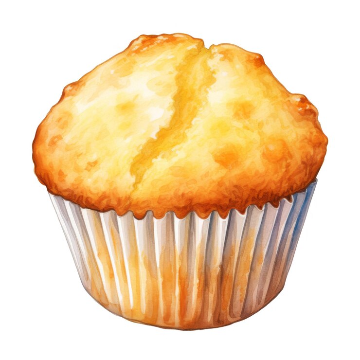 PSD una pintura en acuarela de un solo muffin de color marrón dorado en un forro de papel