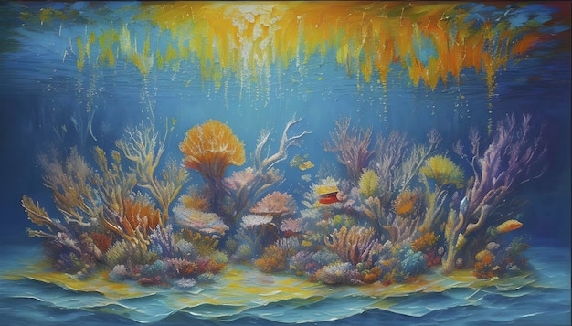 Pintura al óleo de impasto del mundo submarino