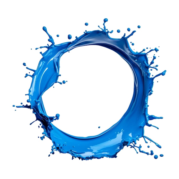 La pintura azul salpica el círculo.