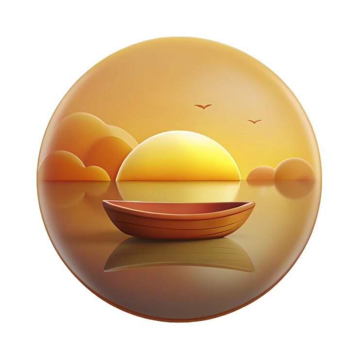 PSD una pintura de un barco con una puesta de sol en la parte superior