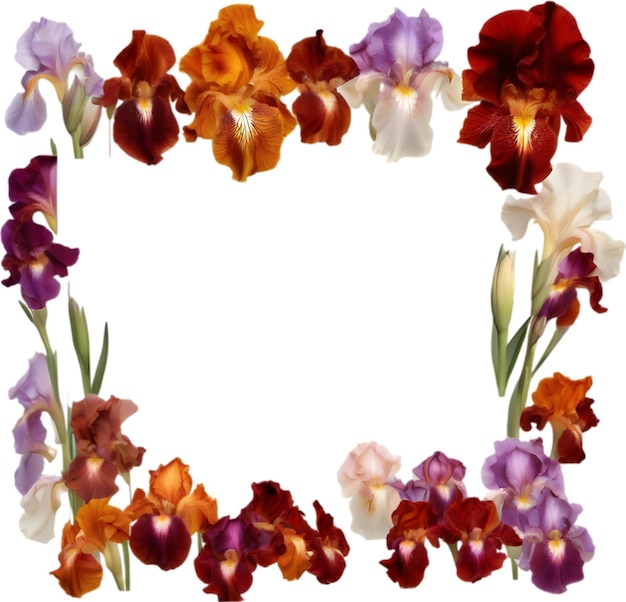 Pintura colorida de moldura floral de iris