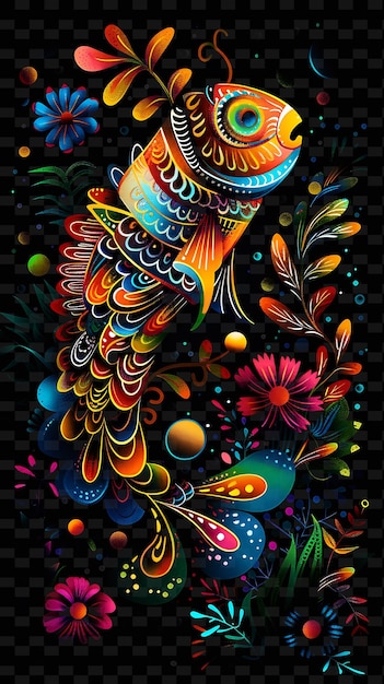 Una pintura colorida de un pájaro con un fondo colorido