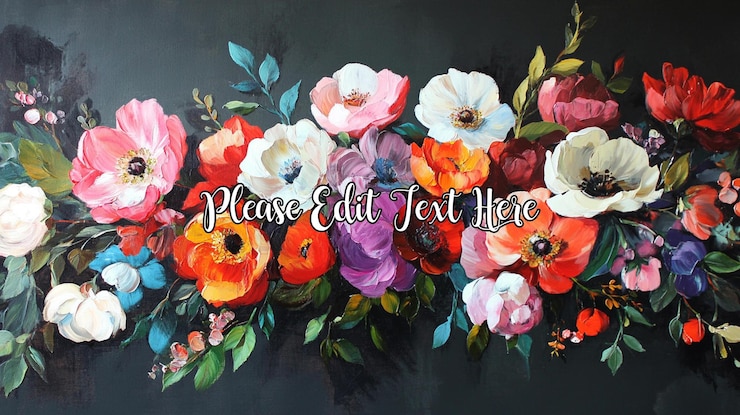 PSD pintura de arranjos florais vibrantes com anêmonas coloridas, papoulas e outras flores em fundo escuro