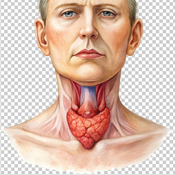 PSD pintura detalhada em aquarela de tireóide inchada em fundo transparente