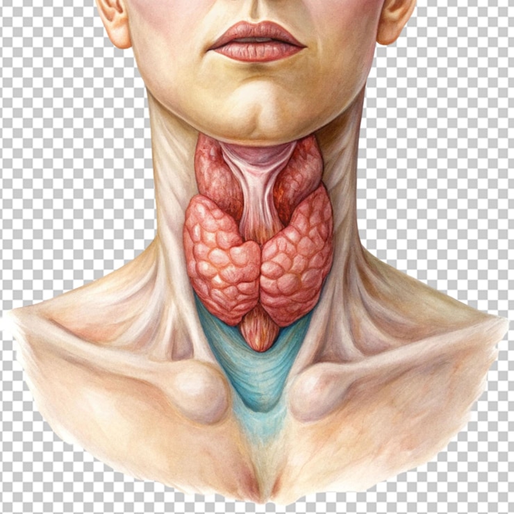 PSD pintura detalhada em aquarela de tireóide inchada em fundo transparente