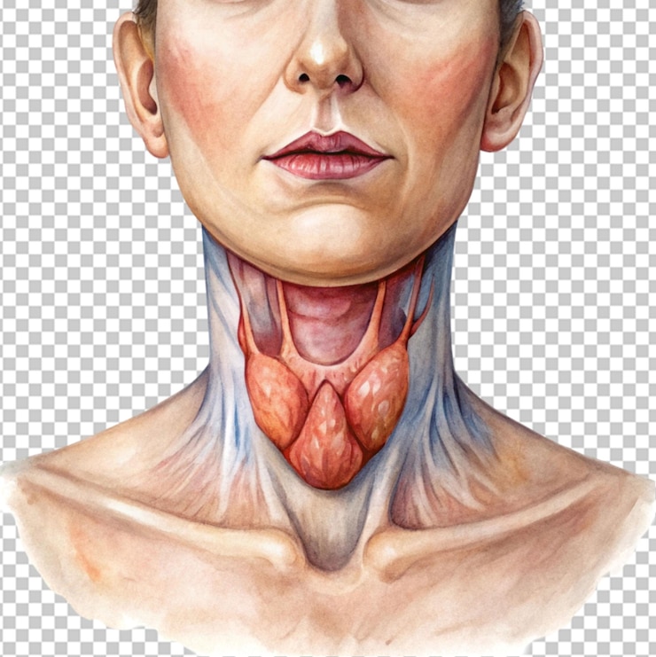 PSD pintura detalhada em aquarela de tireóide inchada em fundo transparente