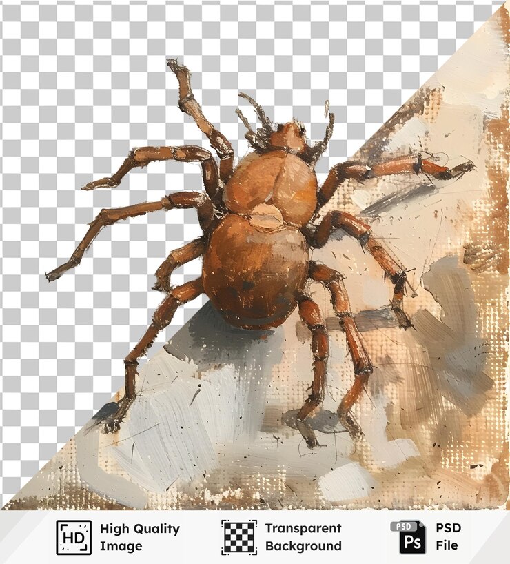 PSD pintura detallada de araña en un fondo transparente una vista de cerca de la anatomía de los arácnidos con artis